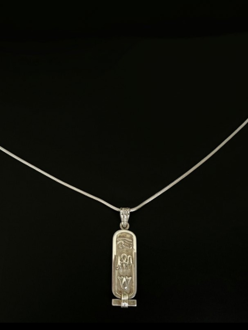 Vintage BOMA Egyptian Cartouche Pendant Necklace - 925 Italy Sterling Silver